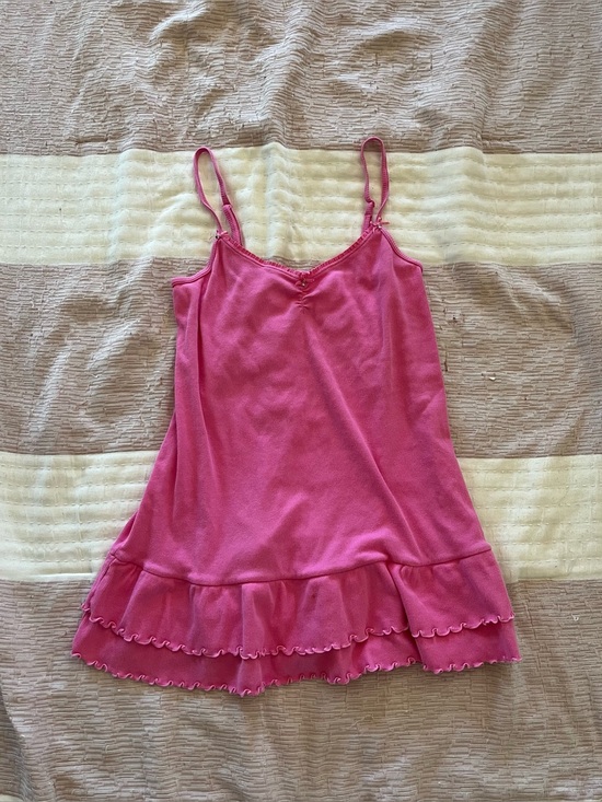 Fruit of the Loom Dresses & Skirts - Y2K 2000s Pink Cotton Ruffle Hem Mini Dress Bow and Sparkle Accent L